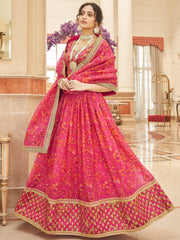 Phenomenal Pink Floral Printed Organza Reception Wear Lehenga Choli
