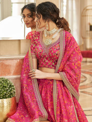 Phenomenal Pink Floral Printed Organza Reception Wear Lehenga Choli