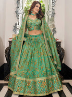 Mesmerizing Green Floral Printed Organza Mehendi wear Lehenga Choli