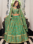 Mesmerizing Green Floral Printed Organza Mehendi wear Lehenga Choli