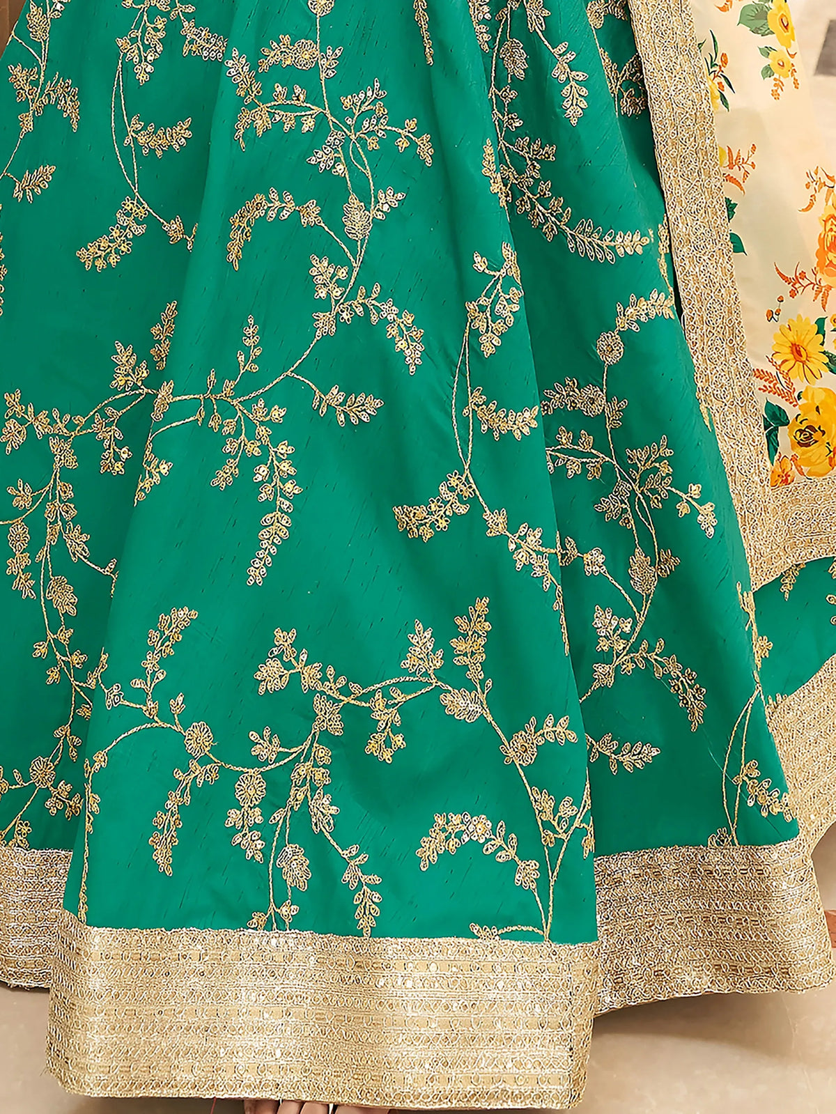 Enthralling Green Sequins Work Art Silk Sangeet Wear Lehenga Choli