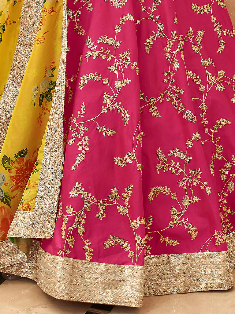 Fascinating Pink Sequins Work Art Silk Lehenga Choli With Dupatta