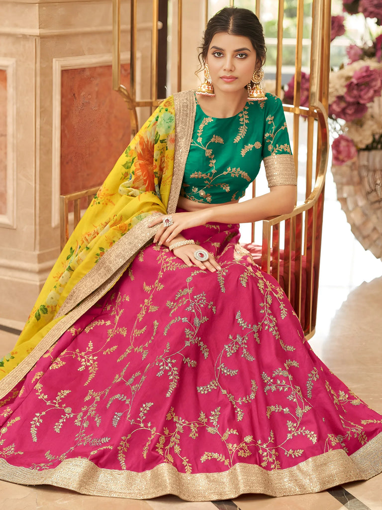 Fascinating Pink Sequins Work Art Silk Lehenga Choli With Dupatta