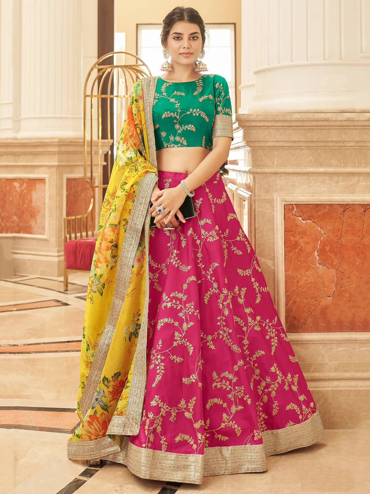 Fascinating Pink Sequins Work Art Silk Lehenga Choli With Dupatta
