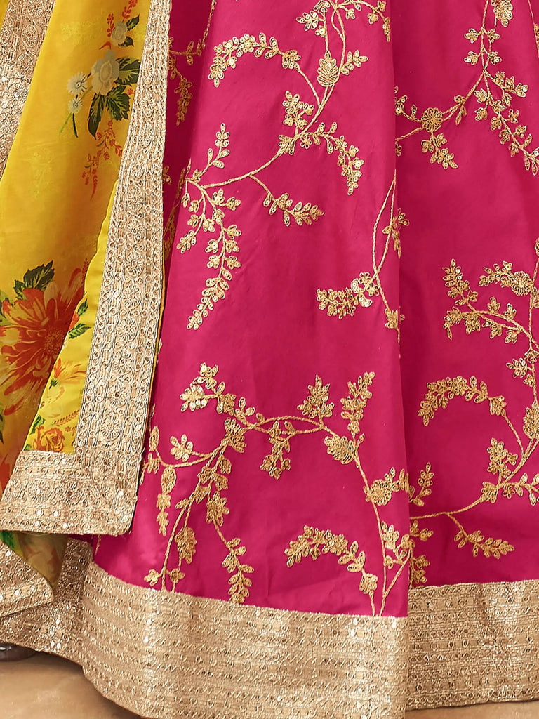Fascinating Pink Sequins Work Art Silk Lehenga Choli With Dupatta