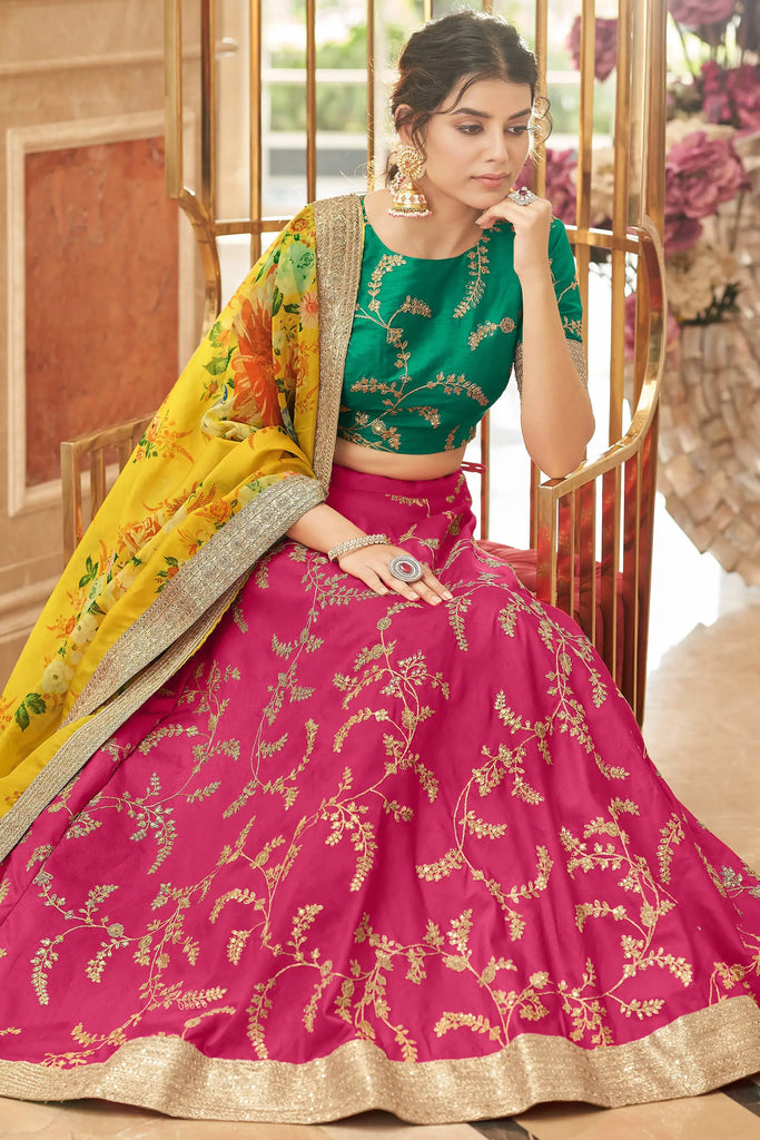 Fascinating Pink Sequins Work Art Silk Lehenga Choli With Dupatta