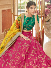 Fascinating Pink Sequins Work Art Silk Lehenga Choli With Dupatta