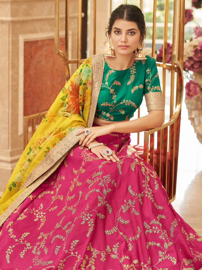 Fascinating Pink Sequins Work Art Silk Lehenga Choli With Dupatta