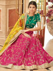 Fascinating Pink Sequins Work Art Silk Lehenga Choli With Dupatta
