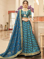 Spectacular Blue Sequins Work Art Silk Wedding Lehenga Choli