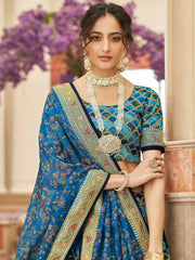 Spectacular Blue Sequins Work Art Silk Wedding Lehenga Choli