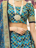 Spectacular Blue Sequins Work Art Silk Wedding Lehenga Choli