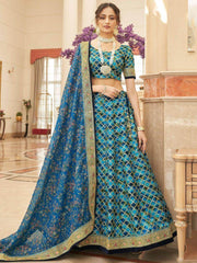 Spectacular Blue Sequins Work Art Silk Wedding Lehenga Choli