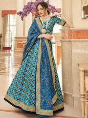 Spectacular Blue Sequins Work Art Silk Wedding Lehenga Choli