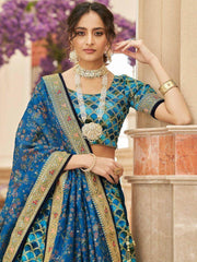 Spectacular Blue Sequins Work Art Silk Wedding Lehenga Choli