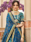 Spectacular Blue Sequins Work Art Silk Wedding Lehenga Choli