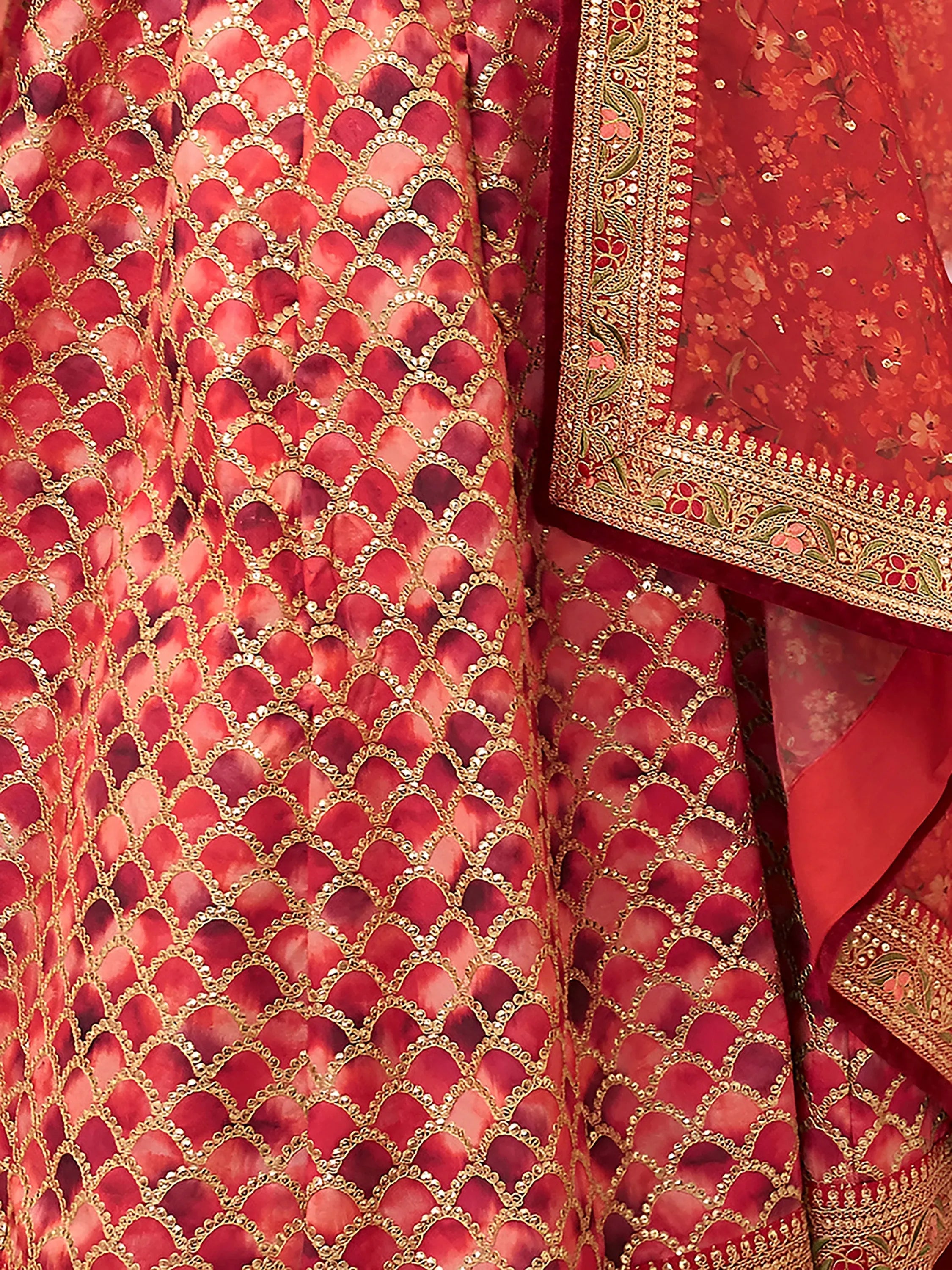 Astonishing Red Embroidered Art Silk Bridesmaid Lehenga Choli