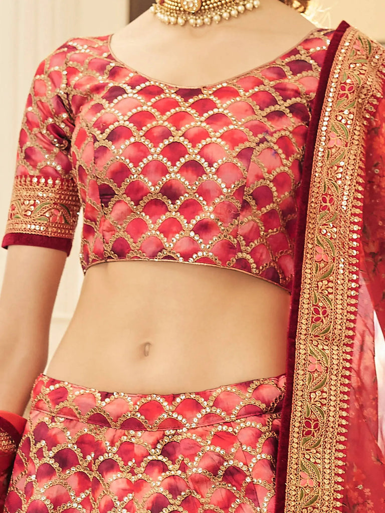 Astonishing Red Embroidered Art Silk Bridesmaid Lehenga Choli