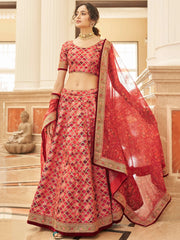 Astonishing Red Embroidered Art Silk Bridesmaid Lehenga Choli