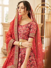 Astonishing Red Embroidered Art Silk Bridesmaid Lehenga Choli
