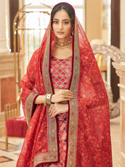 Astonishing Red Embroidered Art Silk Bridesmaid Lehenga Choli