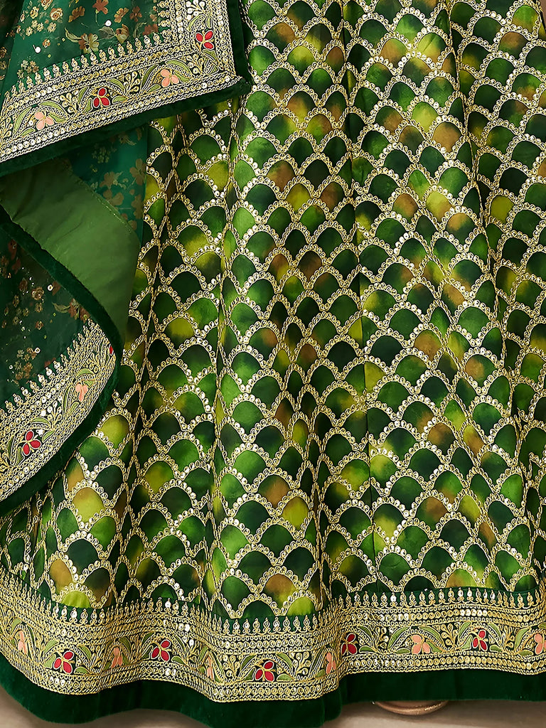 Marvelous Green Embroidered Art Silk Engagement Wear Lehenga Choli