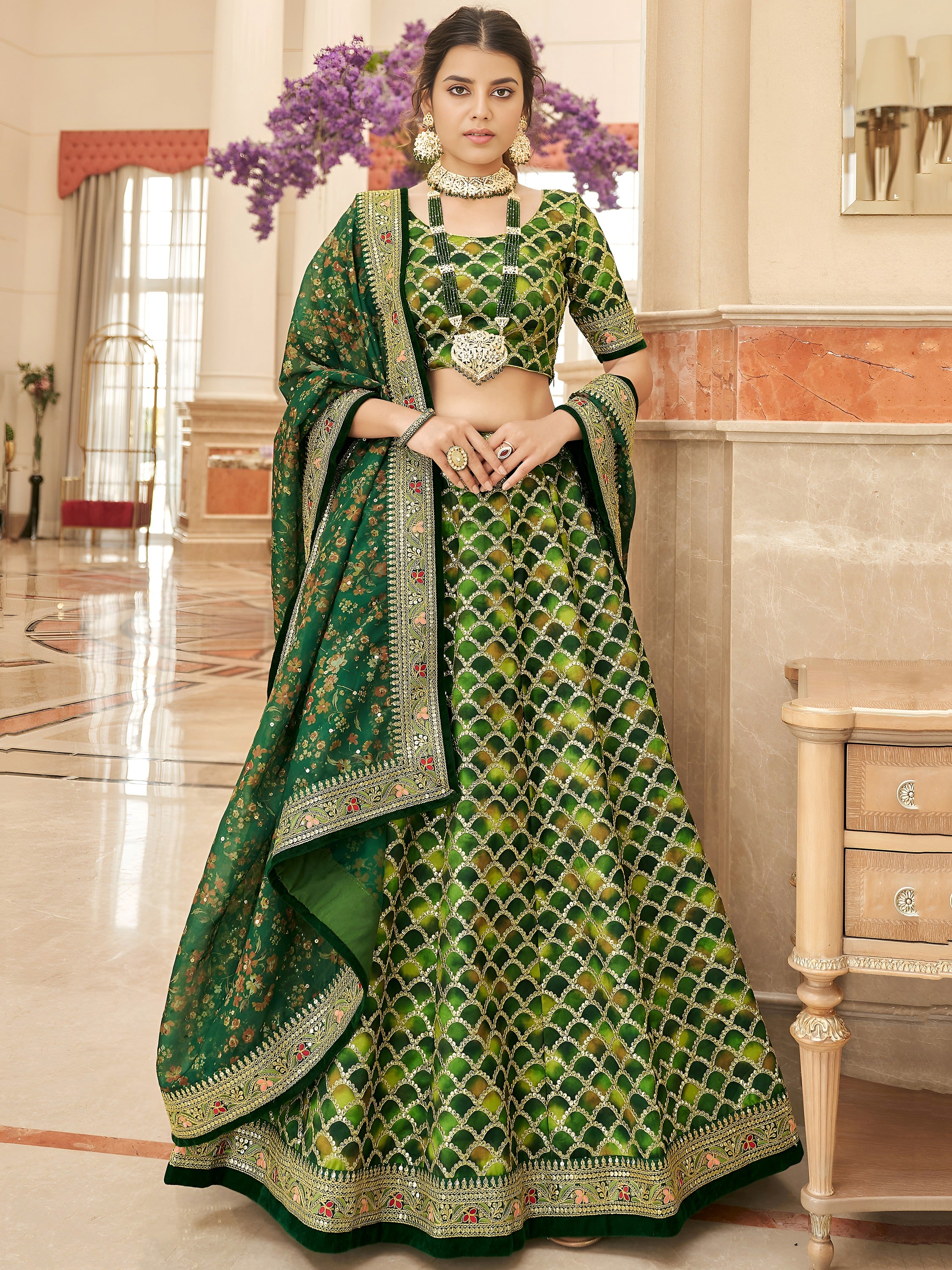 Marvelous Green Embroidered Art Silk Engagement Wear Lehenga Choli