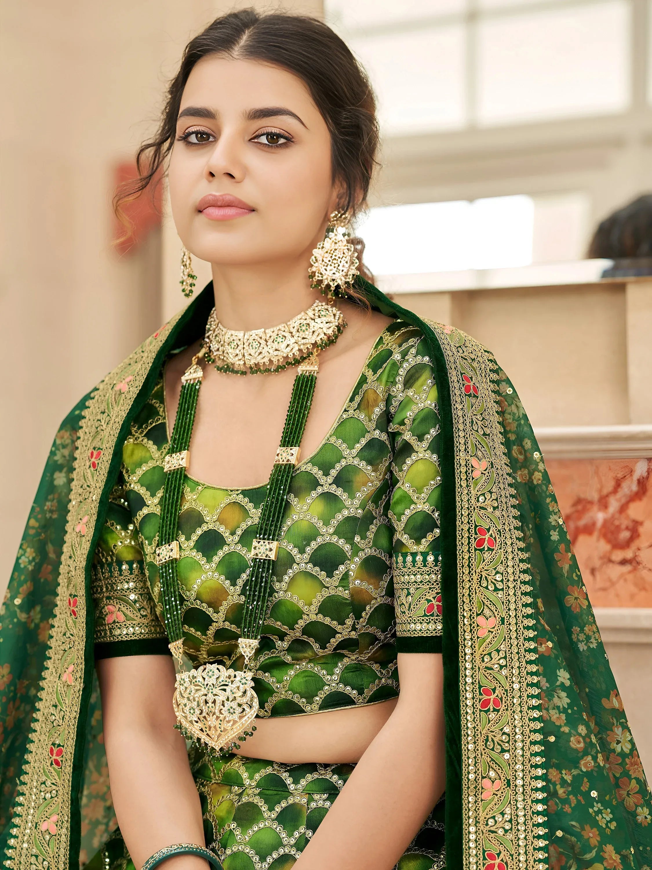 Marvelous Green Embroidered Art Silk Engagement Wear Lehenga Choli