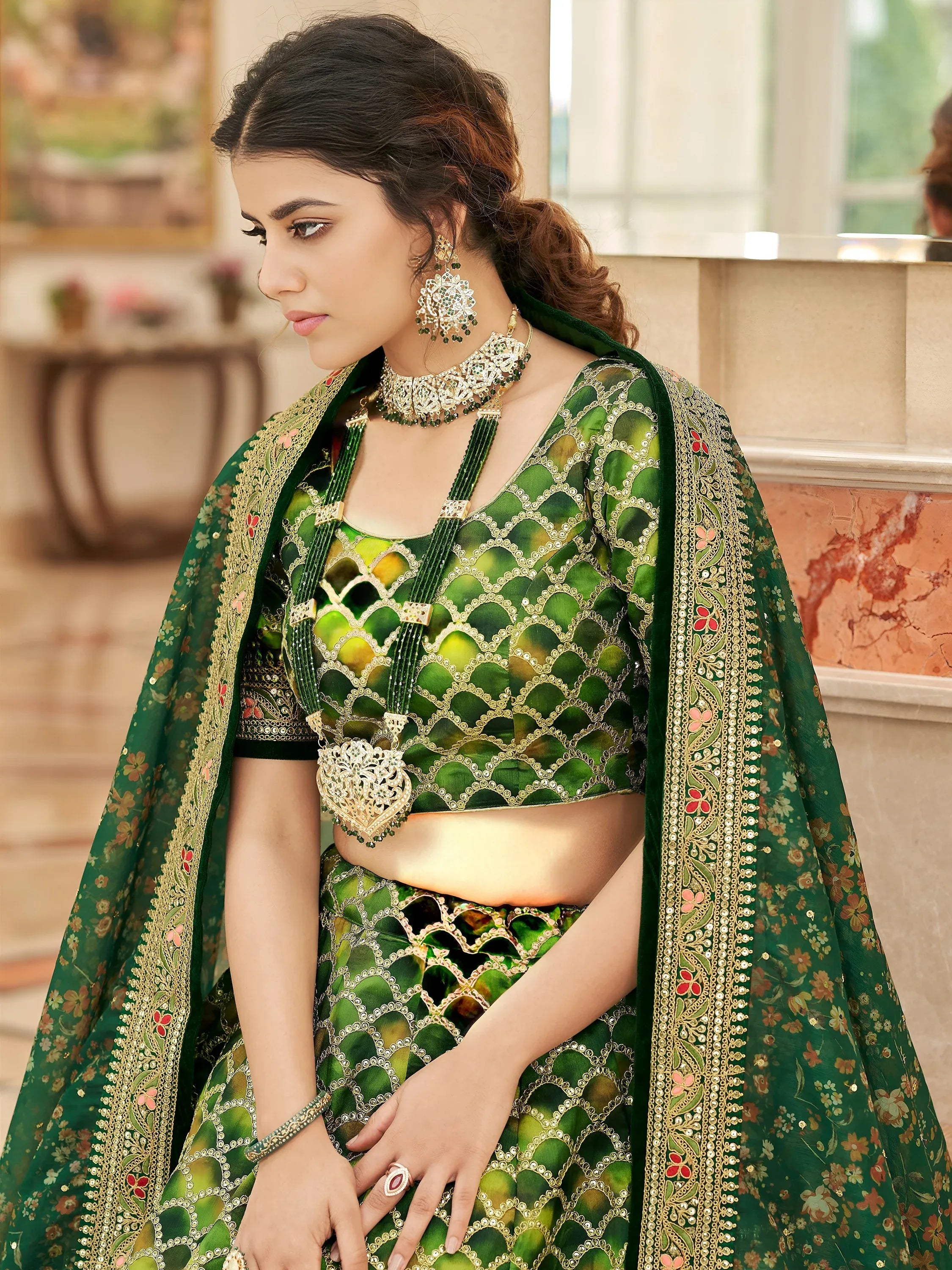 Marvelous Green Embroidered Art Silk Engagement Wear Lehenga Choli