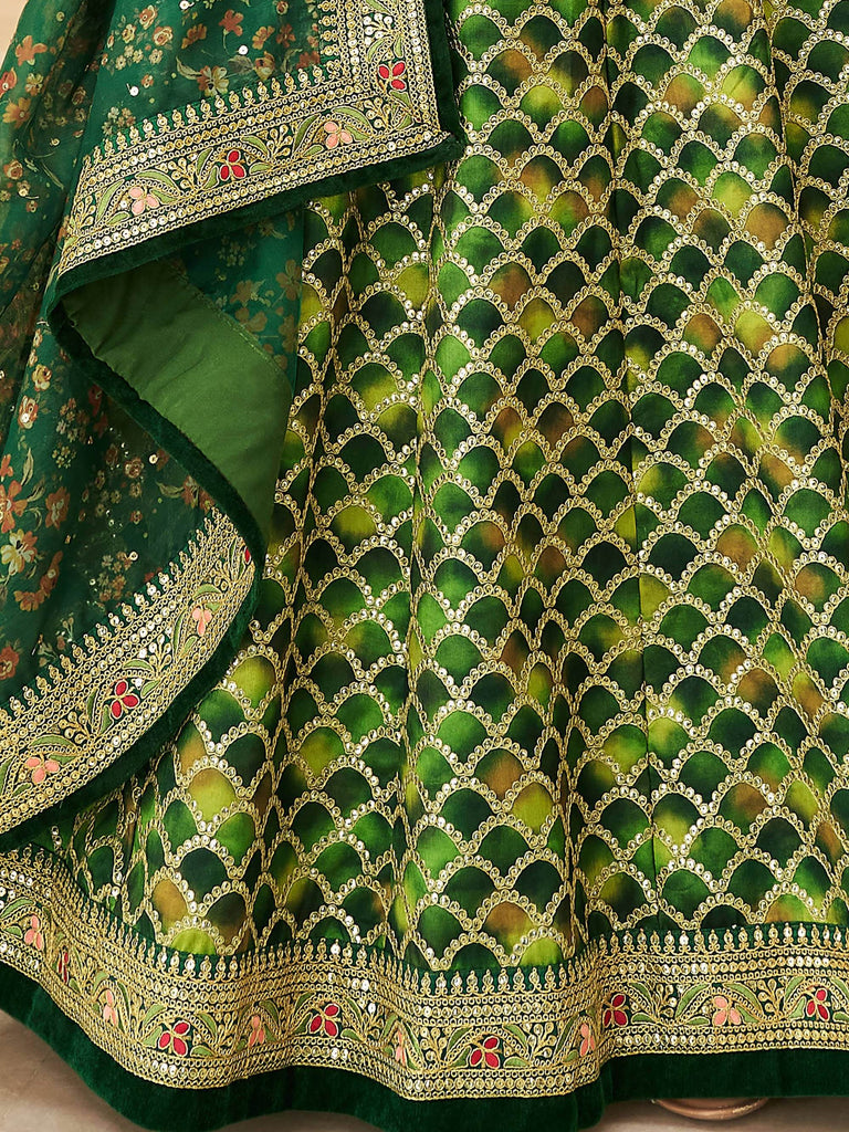 Marvelous Green Embroidered Art Silk Engagement Wear Lehenga Choli