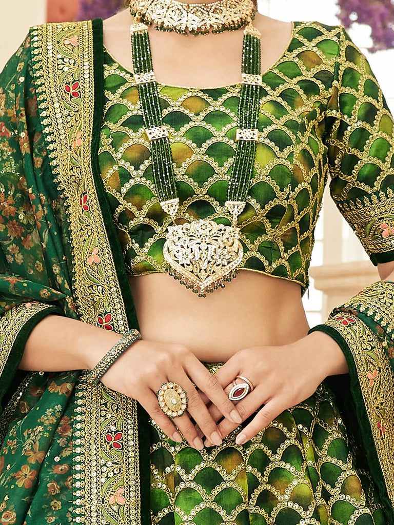 Marvelous Green Embroidered Art Silk Engagement Wear Lehenga Choli