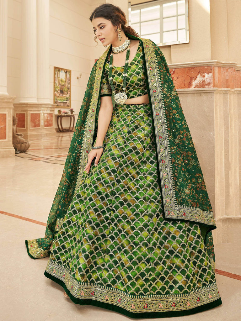 Marvelous Green Embroidered Art Silk Engagement Wear Lehenga Choli