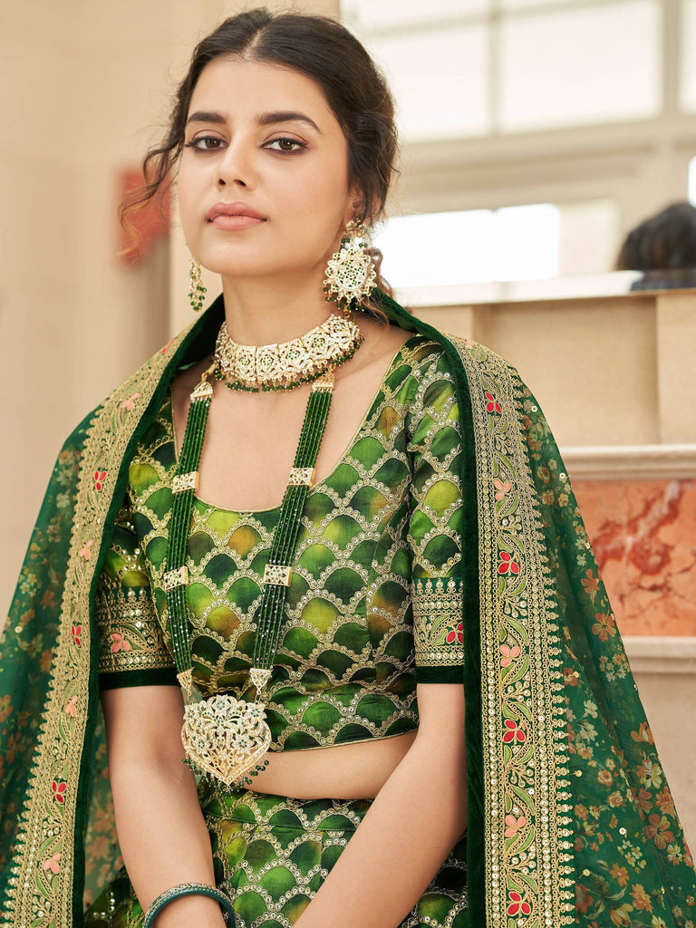 Marvelous Green Embroidered Art Silk Engagement Wear Lehenga Choli