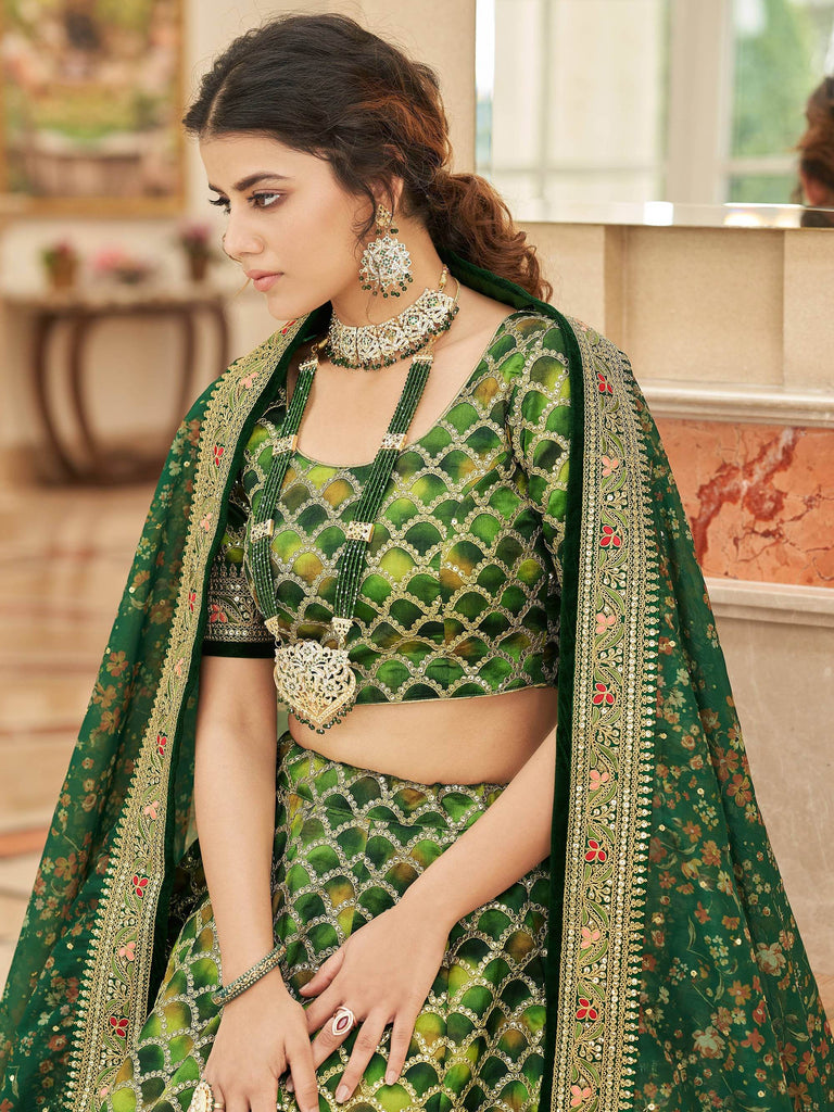 Marvelous Green Embroidered Art Silk Engagement Wear Lehenga Choli