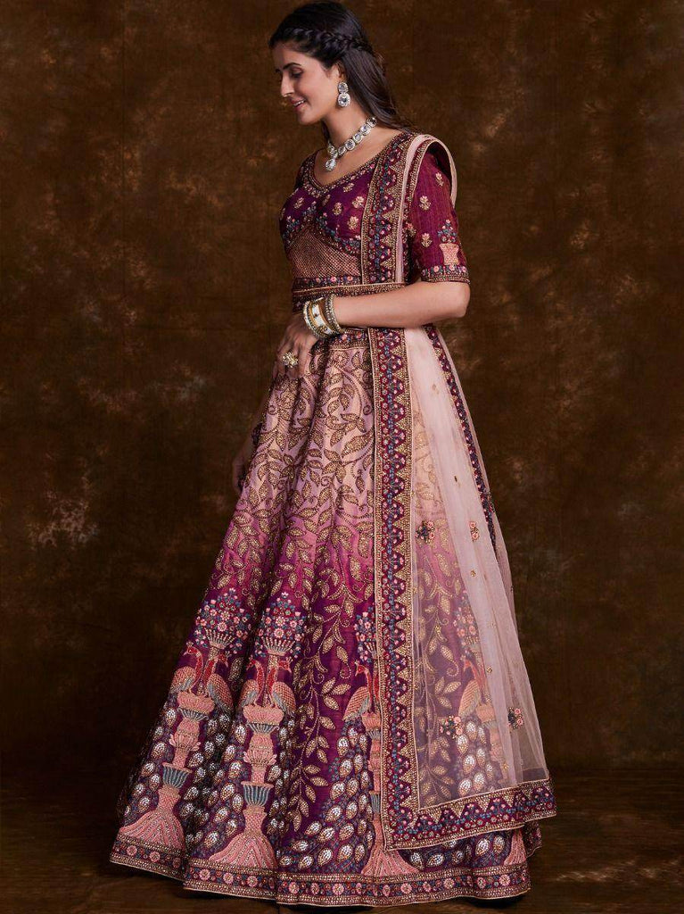 Glamorous Burgundy Thread Embroidery Silk Lehenga Choli