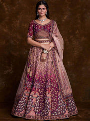 Glamorous Burgundy Thread Embroidery Silk Lehenga Choli