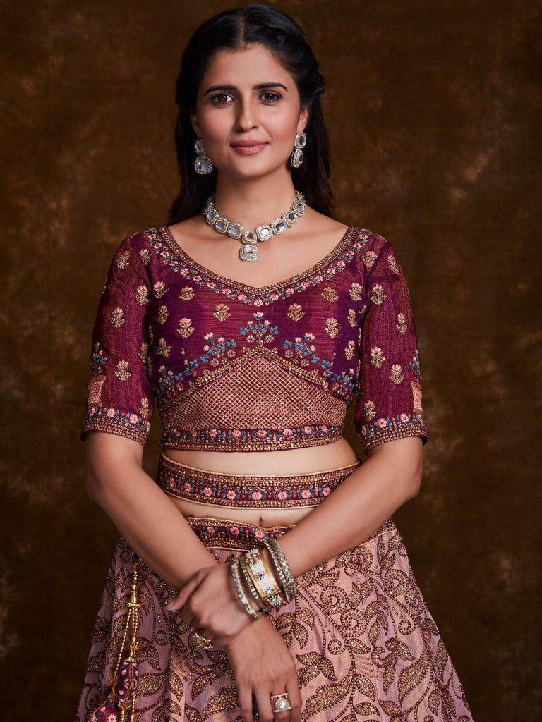 Glamorous Burgundy Thread Embroidery Silk Lehenga Choli