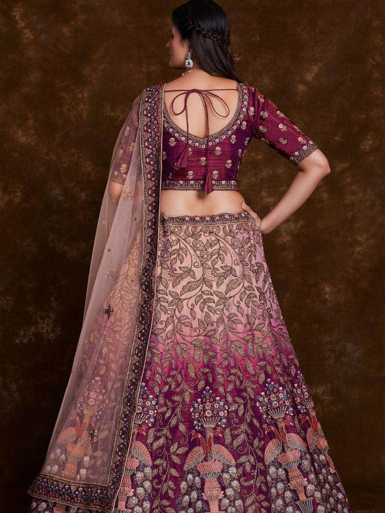 Glamorous Burgundy Thread Embroidery Silk Lehenga Choli