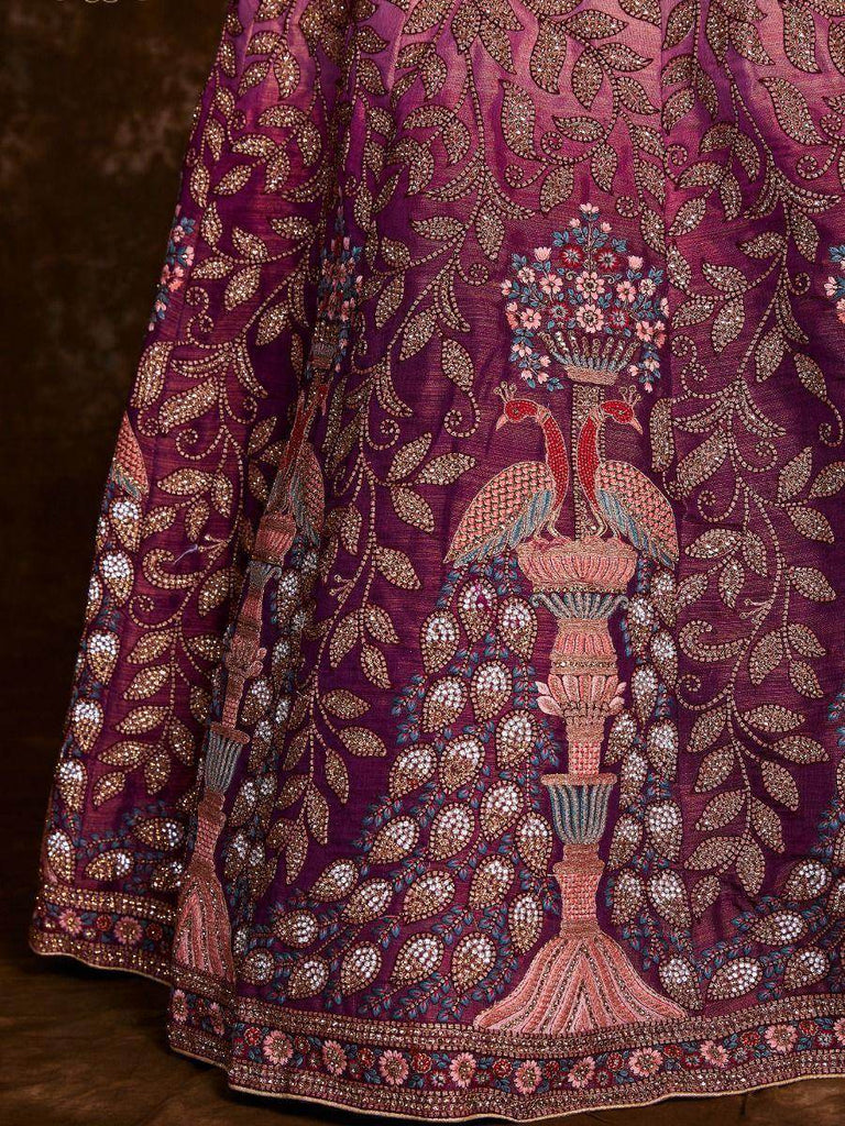 Glamorous Burgundy Thread Embroidery Silk Lehenga Choli