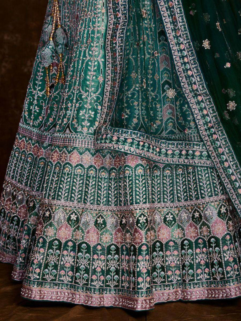 Magic of Green Zari Embroidered Silk Wedding Lehenga Choli