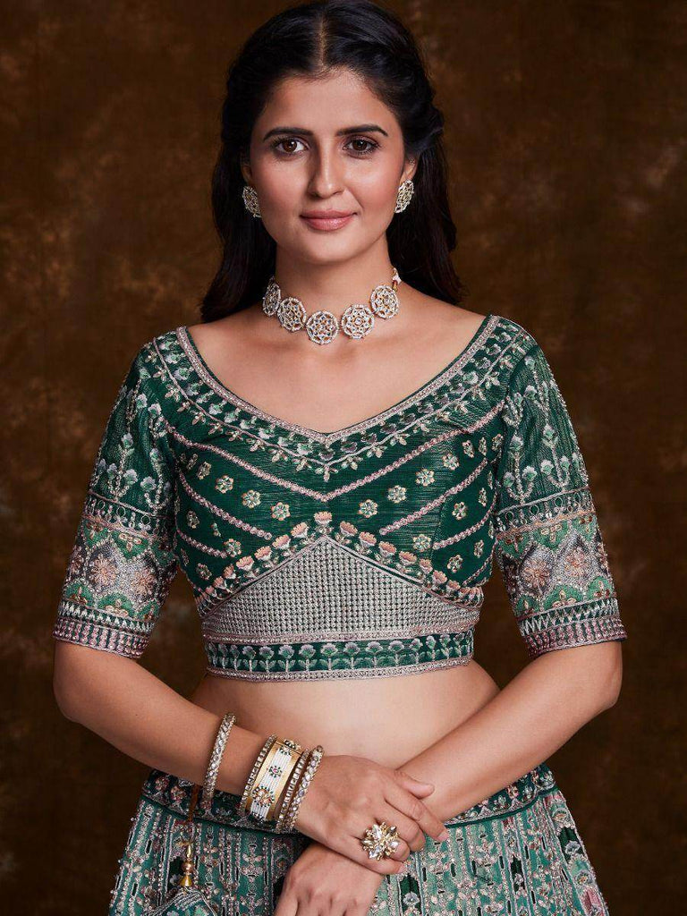 Magic of Green Zari Embroidered Silk Wedding Lehenga Choli
