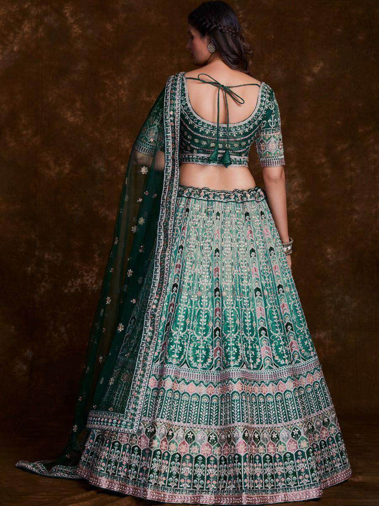 Magic of Green Zari Embroidered Silk Wedding Lehenga Choli