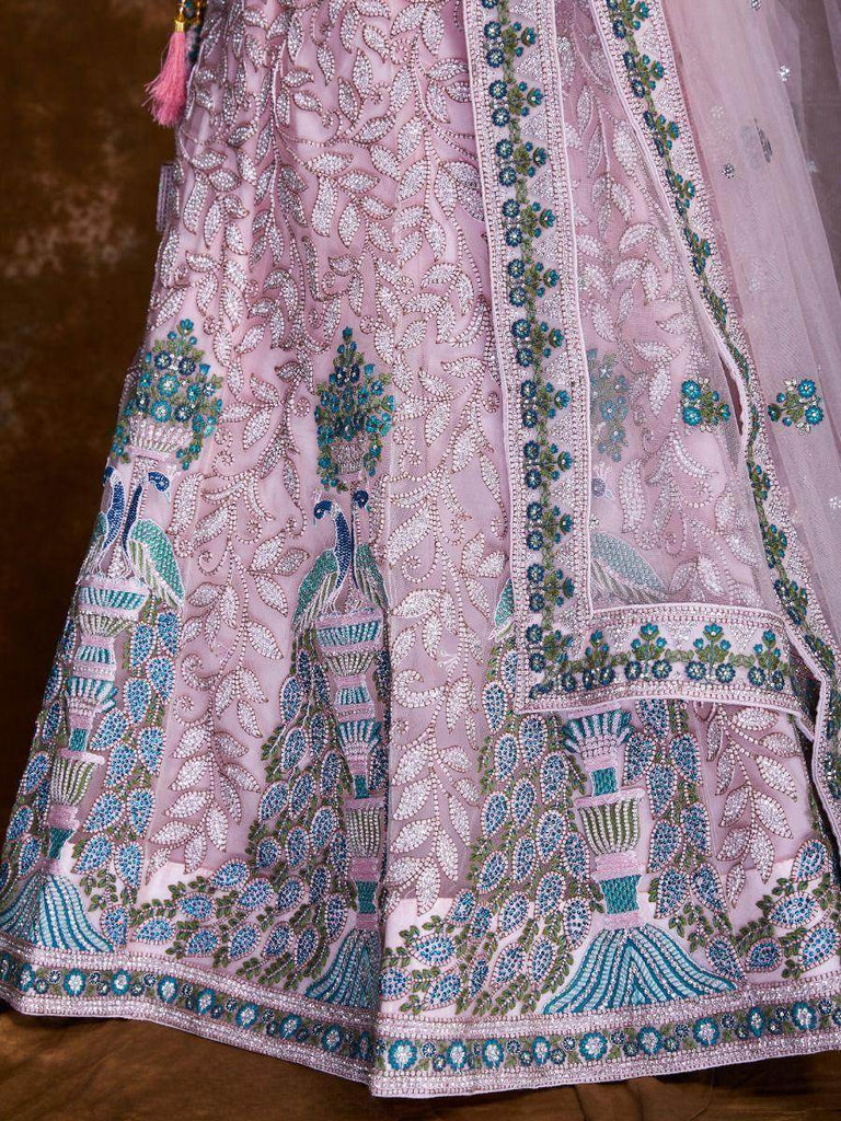 Blossoming Baby Pink Embroidered Soft Net Bridal Lehenga Choli