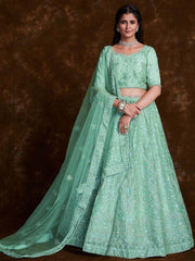 Enchanting Sea Green Embroidered Organza Bridal Lehenga Choli