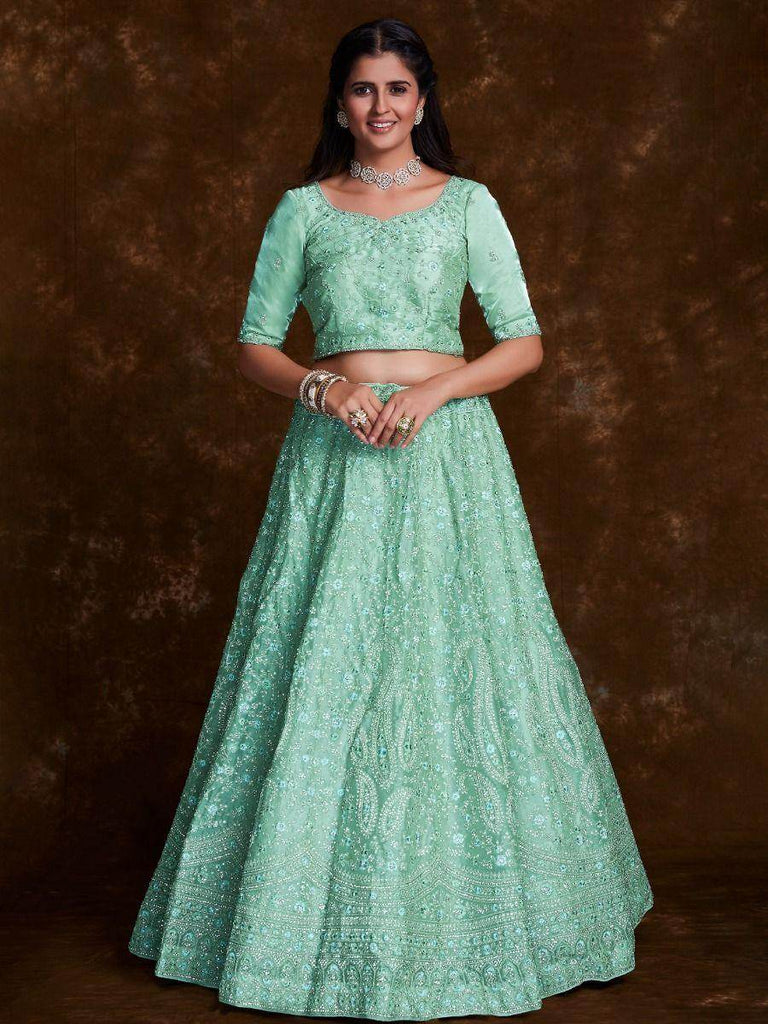 Enchanting Sea Green Embroidered Organza Bridal Lehenga Choli