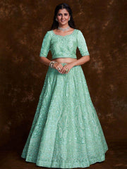 Enchanting Sea Green Embroidered Organza Bridal Lehenga Choli