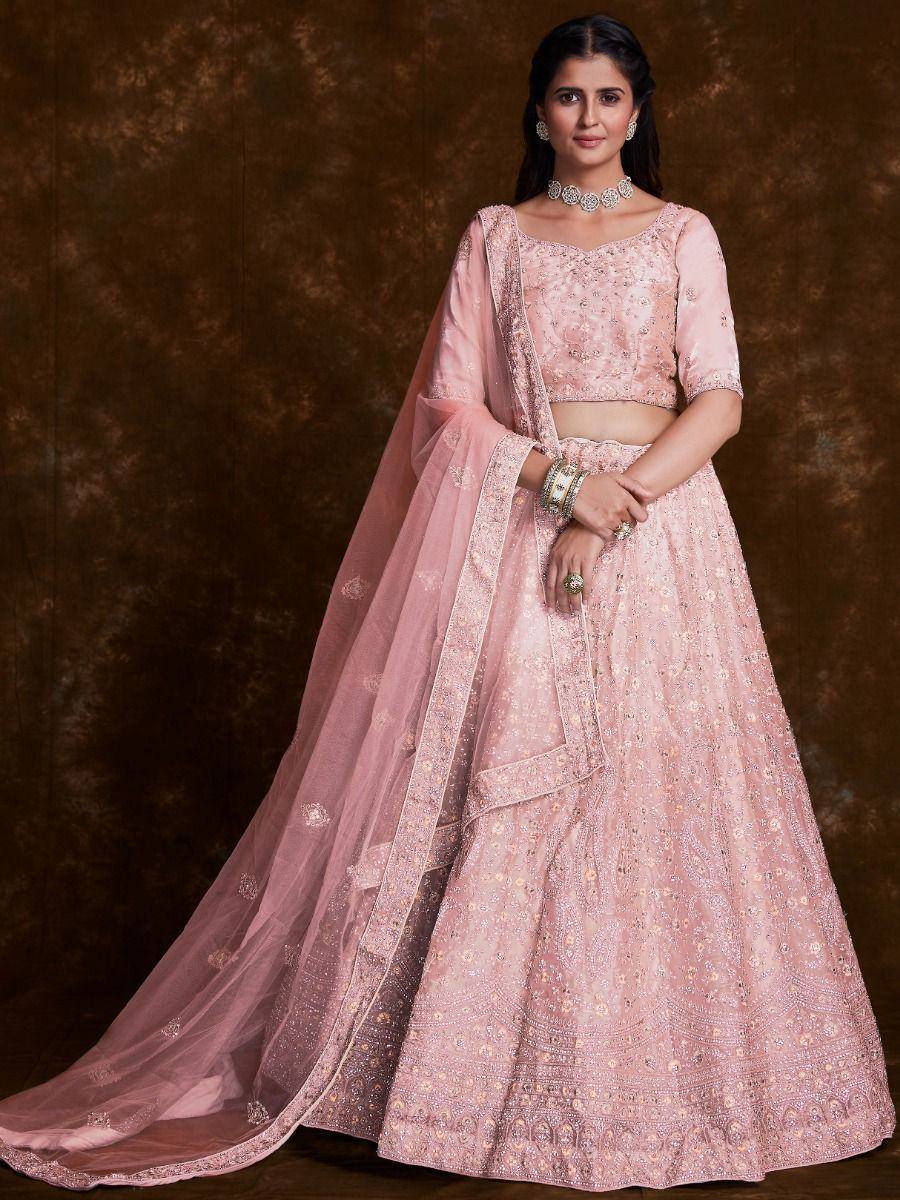 Pink embroidered lehenga choli with dupatta, Indian ethnic wear for weddings and festivals