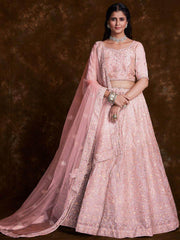 Blushing Peach Embroidered Organza Wedding Lehenga Choli