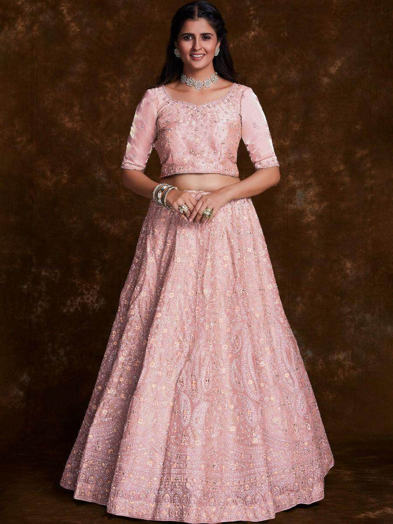 Blushing Peach Embroidered Organza Wedding Lehenga Choli