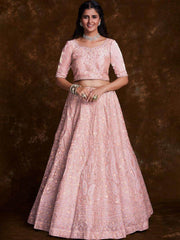 Blushing Peach Embroidered Organza Wedding Lehenga Choli